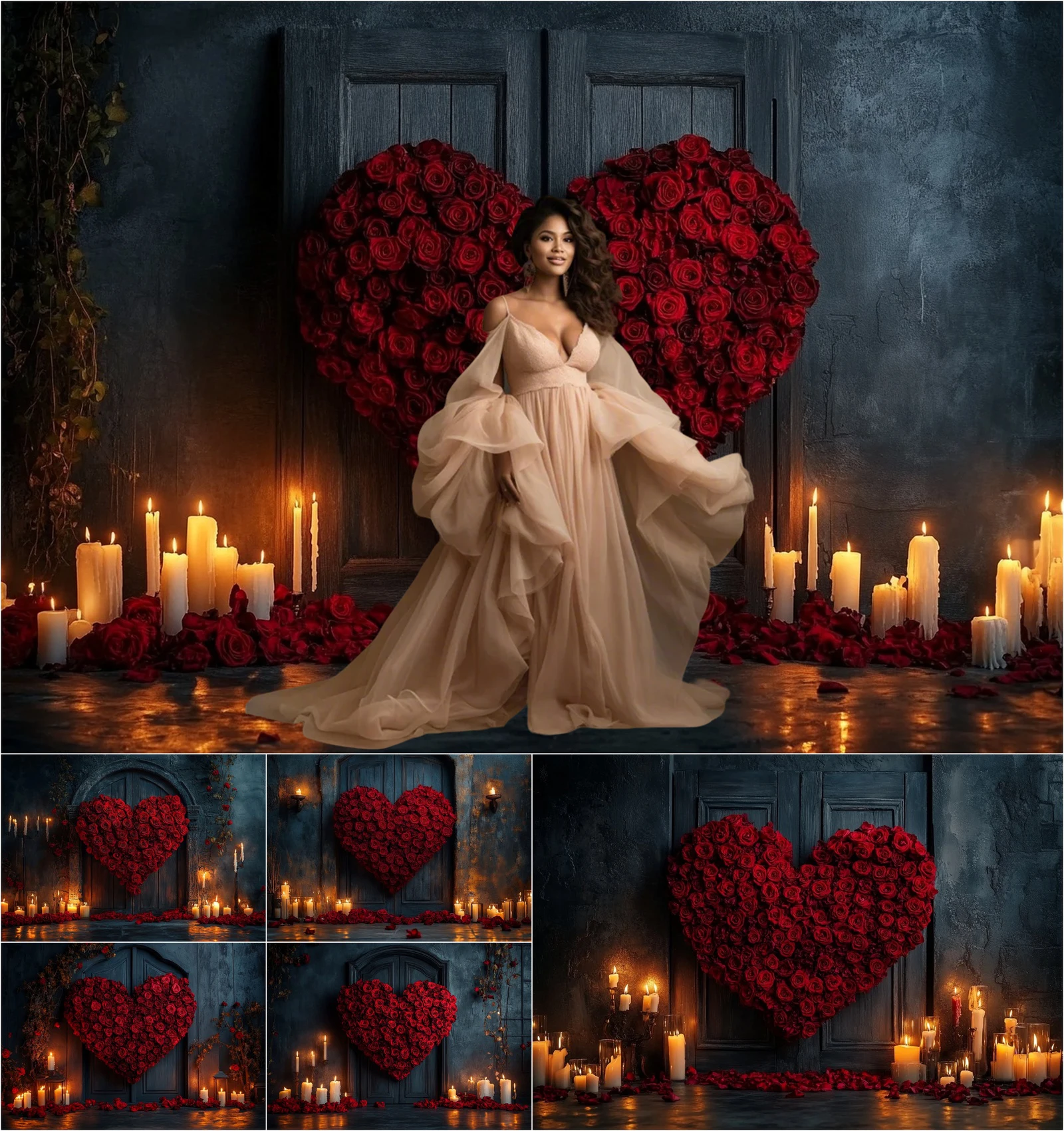 

Mehofond Valentine's Day Photography Background Vintage Rose Heart Flower Wall Couple Adult Portrait Backdrop Photo Studio
