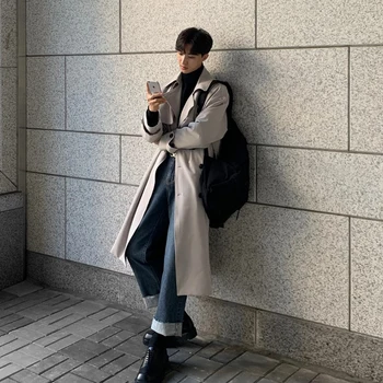 Trench Coat Brand New Spring Trench Korean Men's Fashion Overcoat Male Long Windbreaker Streetwear Men Coat Outer Wear Clothing 3