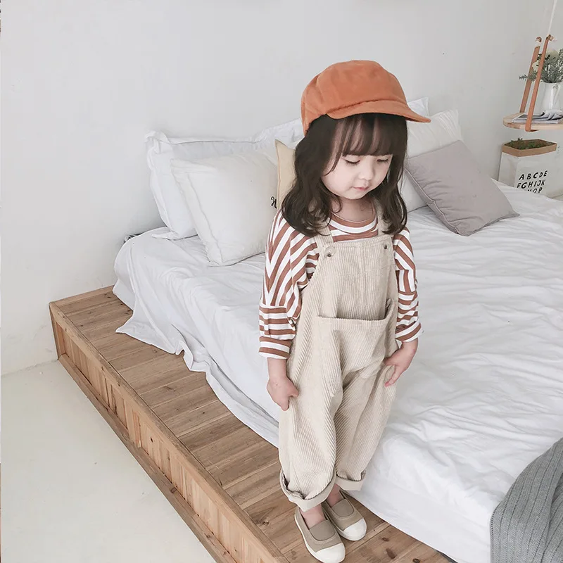 2024 Spring New Girl Korean Childrens Clothing Childrens Loose Rice White Strap Pants Kids Clothes Girls