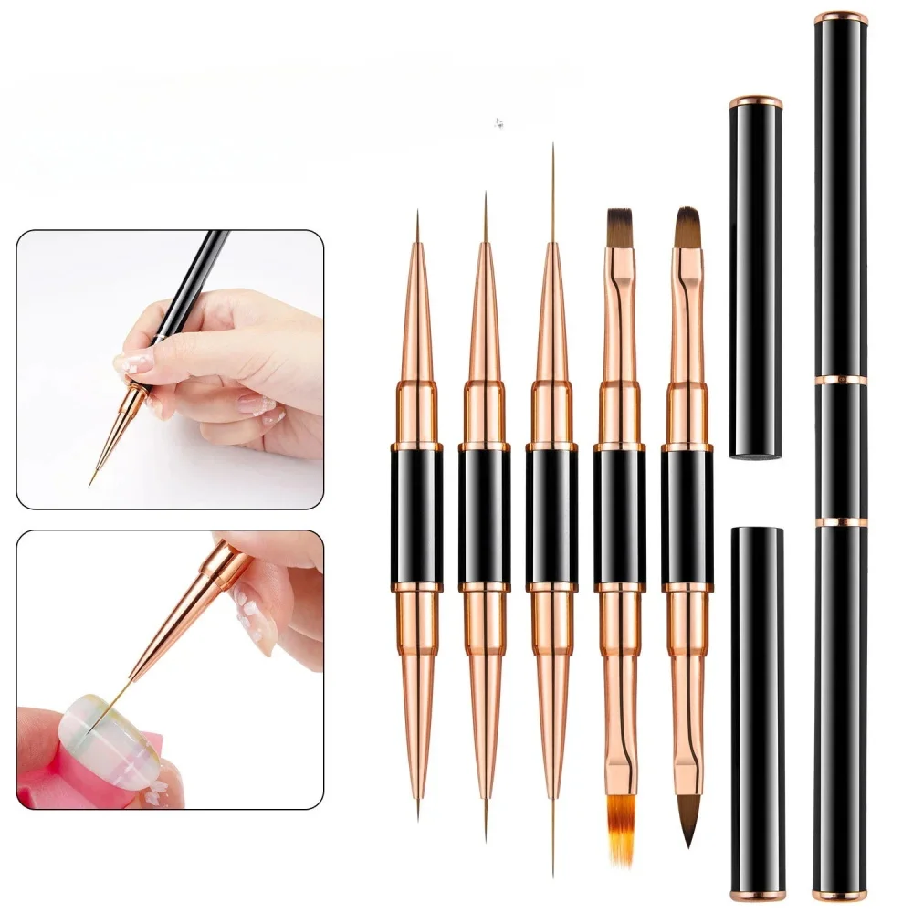 Professional Nail Art Brush Set 5pcs Double-Ended Nail Art Brushes For Long Lines, Thin Liner Brush For Nails Detail art tool