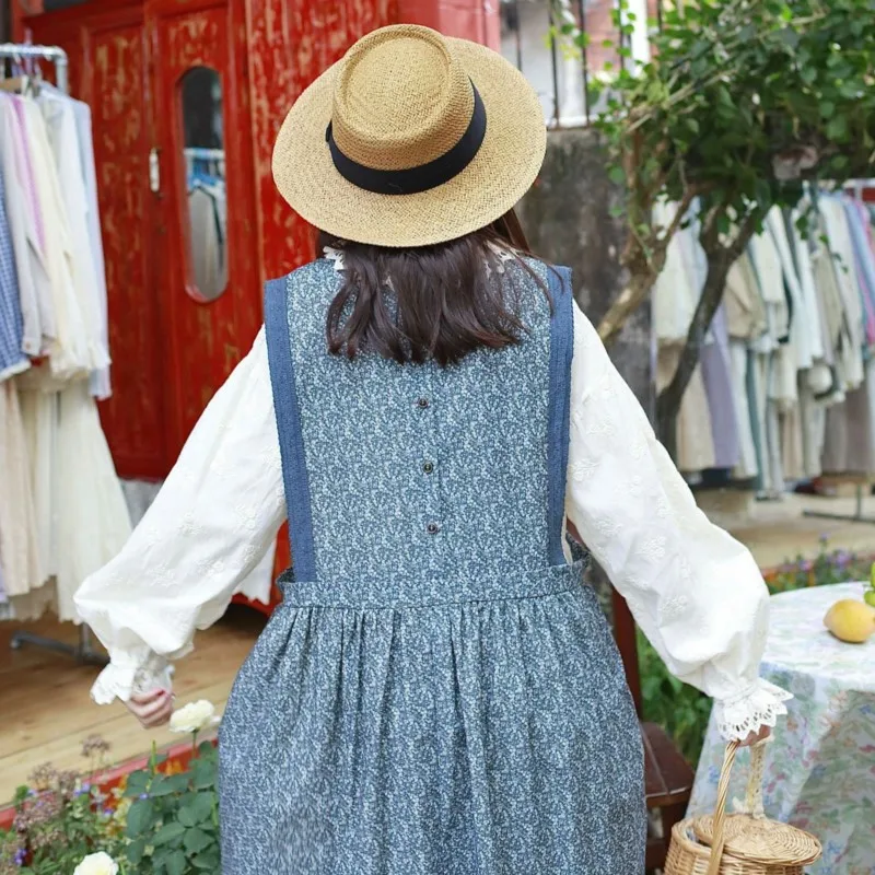 Johnature 2025 vestido de primavera novo doce vestido floral feminino vintage japonês casual solto camadas bainha externa vestidos colete de renda