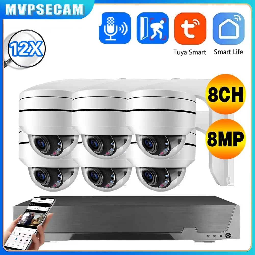 

4K Tuya POE Surveillance System 12X PTZ Zoom 8MP Audio Record CCTV POE AI Security IP Camera 8CH P2P NVR Video Surveillance Kit