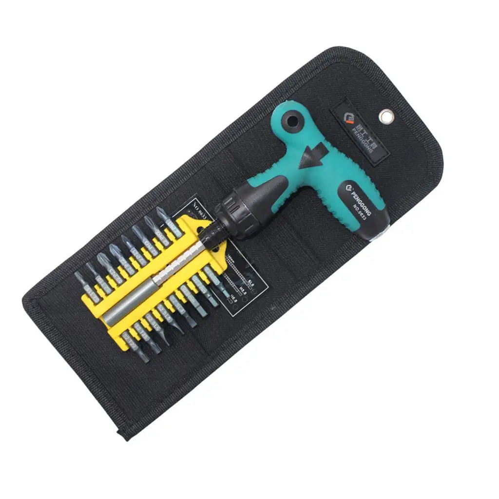 

1 Set of 17 Pieces Multi-purpose Ratchet Screwdriver Hex Flat Slotted Type S2 Household Hand Tool