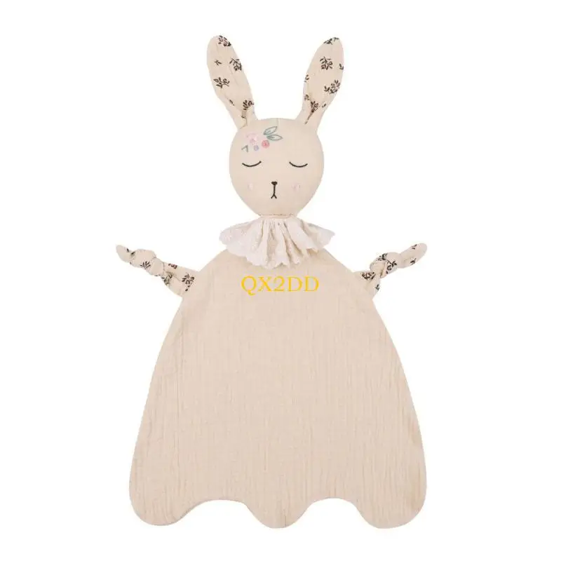 QX2D Baby Soothing Towel Bib Animal Comfort Blanket Gentle Cotton Cuddle Burp Cloth