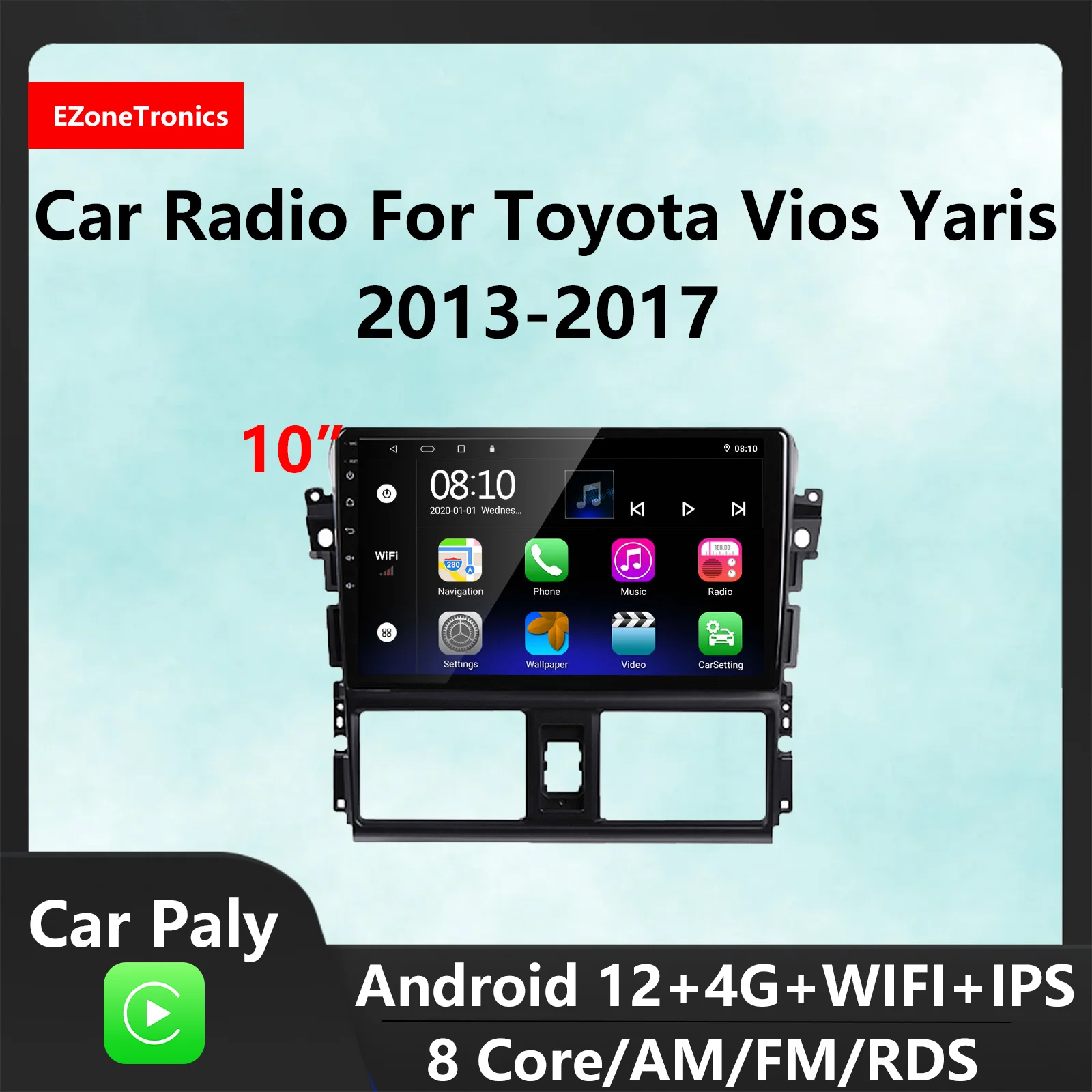 

EzoneTronics CarPlay Android Auto Car Radio for Toyota Vios Yaris 2013-2017 GPS Bluetooth Player Car Entertainment System