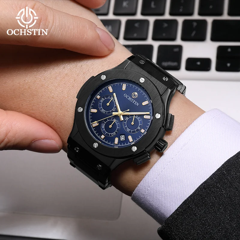 

OCHSTIN мужские кварцевые часы с ремешком из нержавеющей стали, мужские водонепроницаемые часы серии Voyager, роскошные классические деловые часы