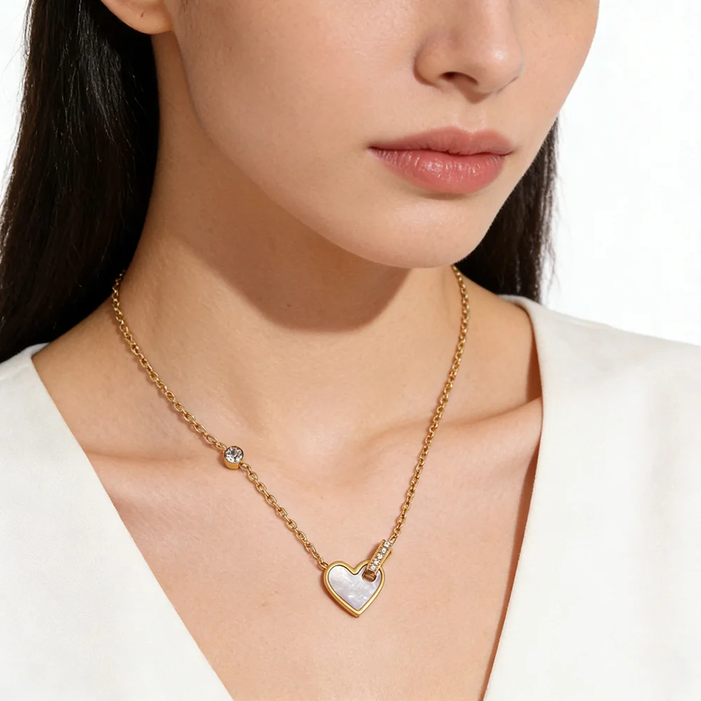 MamacitaSlay 316L Stainless Steel Heart Butterfly Shell Necklace 18K Gold Plated Waterproof Jewelry For Women Everyday Wear