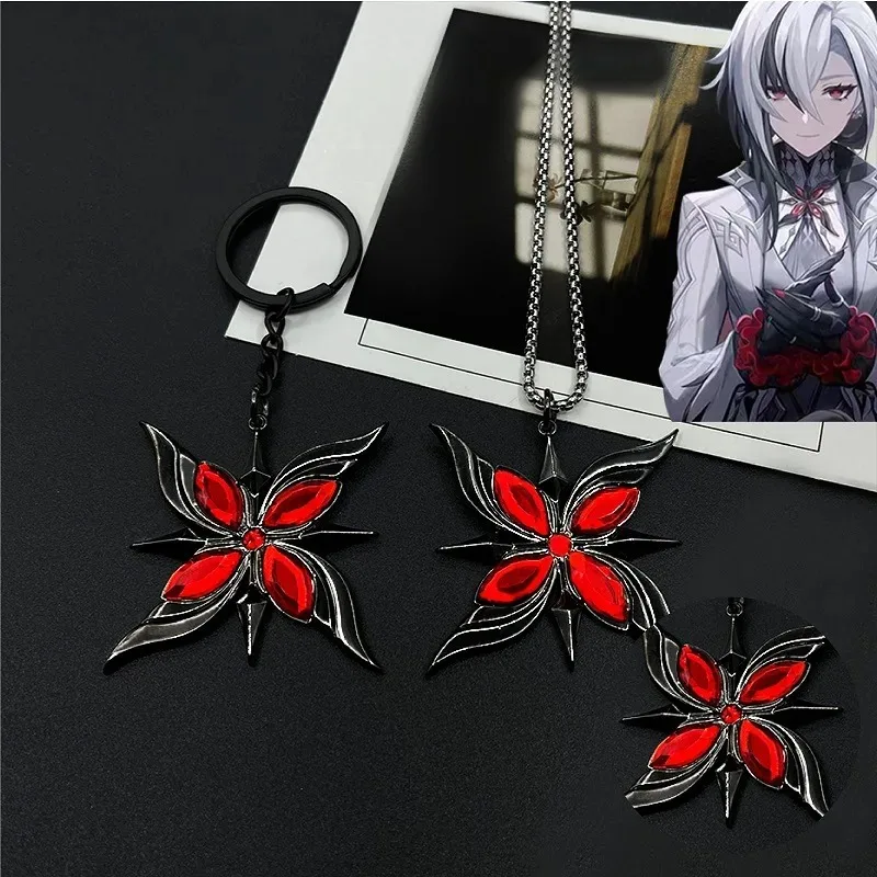 Game Genshin Impact Arlecchino Cosplay Keychain Fatui The Knave Pendant Keyrings Choker Jewelry Accessories Gifts