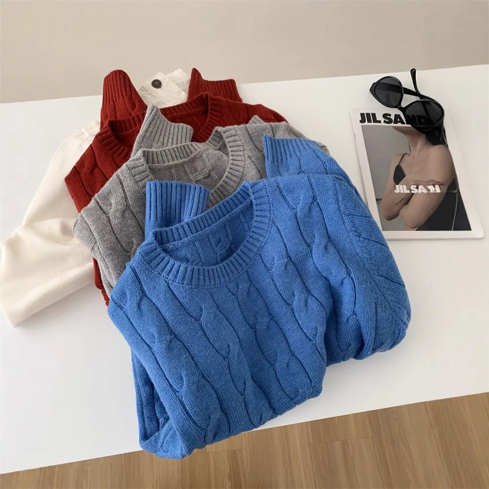 

Fried Dough Twists Sweater Women's Korean Versatile Loose Anti pilling Knit Warm Round Neck Top Winter