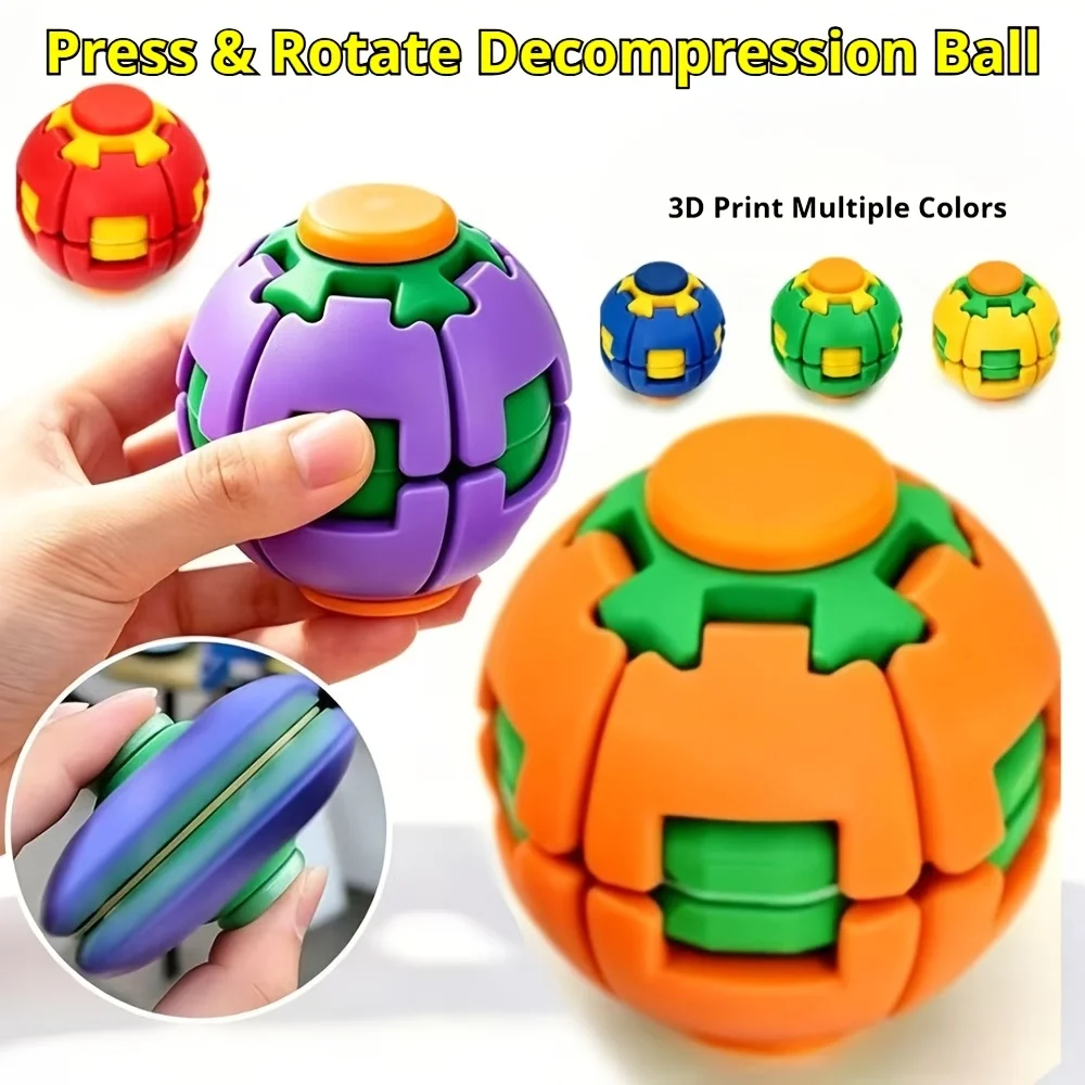 3D-Printed Decompression Morphing Ball Press and Rotate Fidget Spinner Portable and Pocket-Sized  Creative Desktop Ornament