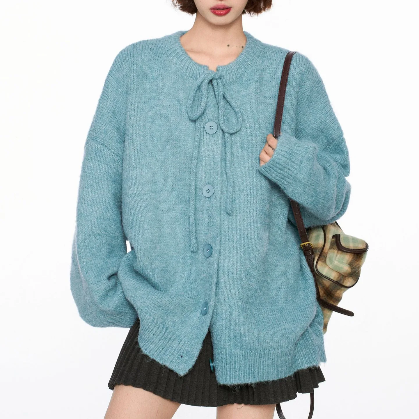 

Vintage Lace-up Sweater Jacket Women's Autumn and Winter Loose Lazy Style 2025 New Knitted Cardigan Top for Women