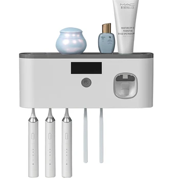 UV 칫솔 살균기 칫솔 보관 홀더, 흰색 벽걸이 자동 치약 디스펜서, 욕실 액세서리 세트