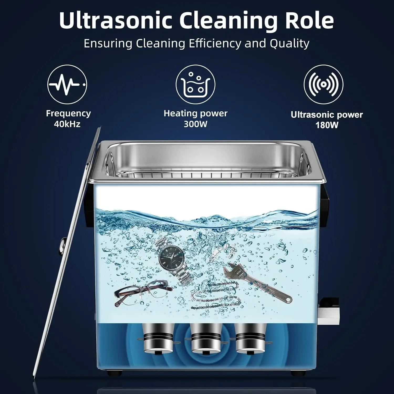 Ultrasonic Cleaner 6L 180W Digital Ultrasonic Cleaning Machine with Upgraded Degassing & Gentle Mode, 40kHz, with Heater & Timer