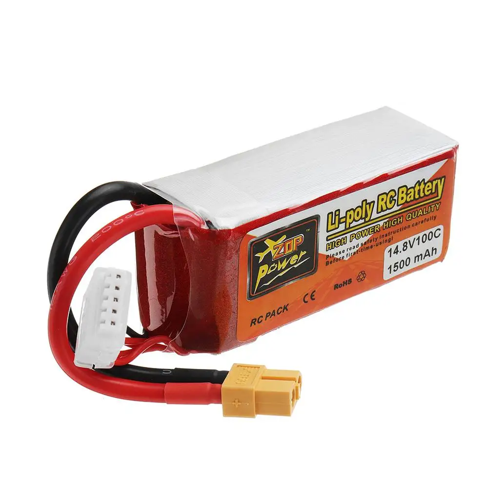 ZOP POWER 14.8V 1500mAH 100C 4S Lipo Battery XT60 Plug Input For FPV Racing Drone