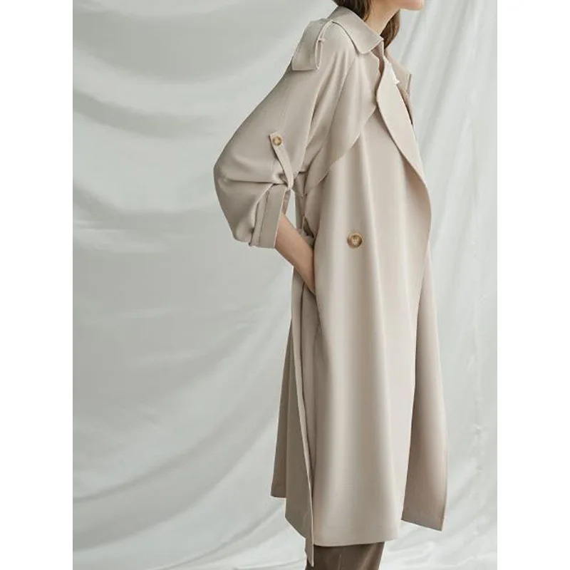 Spring Summer Thin Khaki Medium Long Knee Trench Coat Female Spring