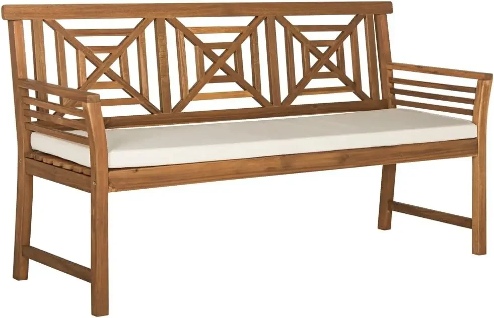 Safavieh PAT6737A Outdoor Collection Del Mar 3 Seat Bench, Natural/Beige