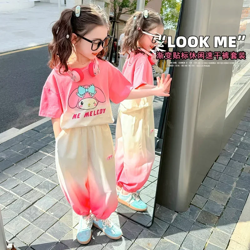 

Girly Heart My Melody Short Sleeve Shirt Fashion Set New Cute Children Baby Casual Two-piece Clothes Gifts for Girls Boys