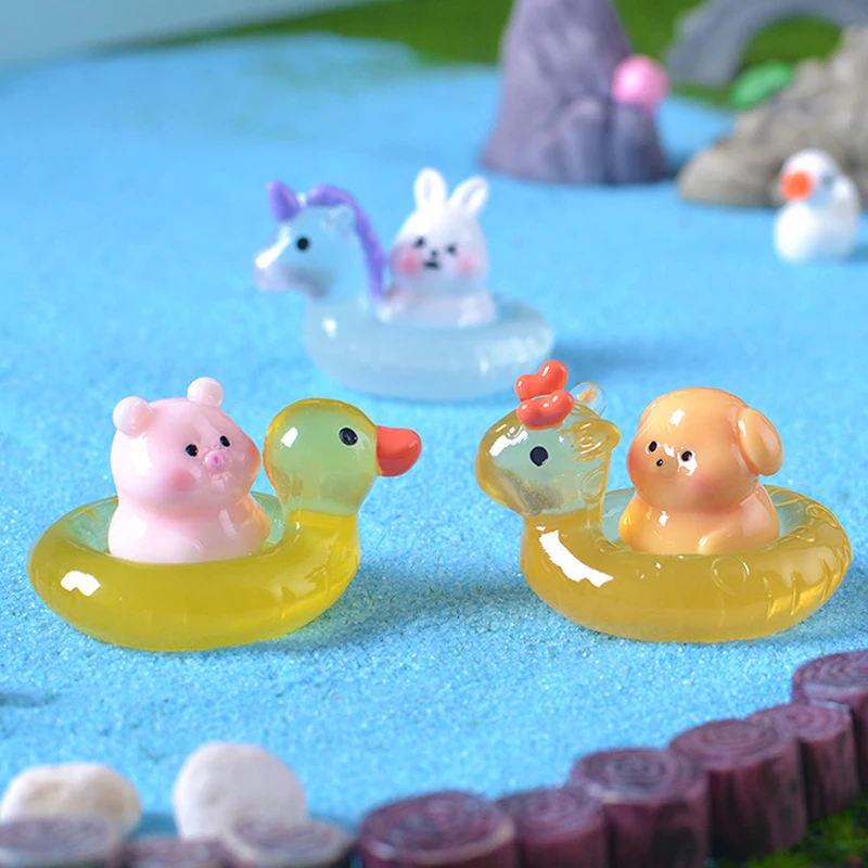 Mini Luminous Swimming Ring Miniature Funny Animals Micro Landscape Ornaments For Fish Tank Car Decorations Home Desk Decor