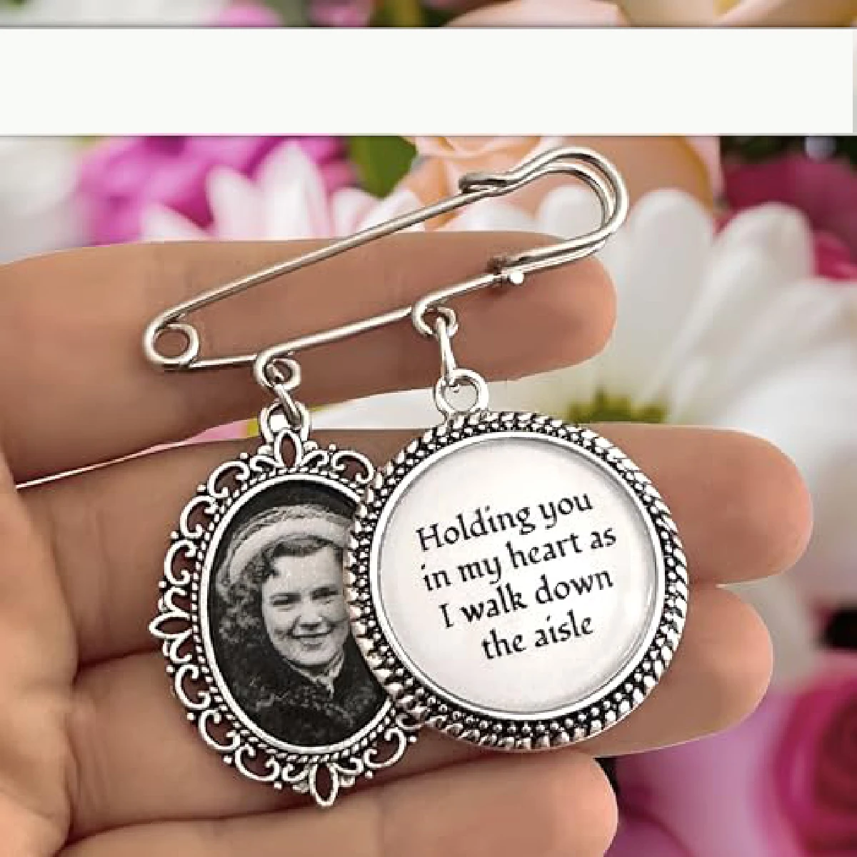 Silver Memorial Wedding Bouquet Pin, 