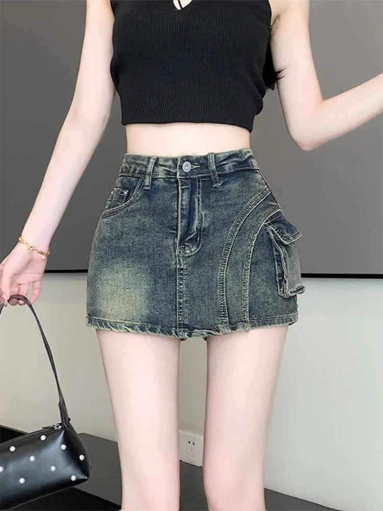 

High Waist A-Line Skirt orts Women's Denim orts Vintage Worn-look plus Size Knee-Length Skirt Pants Autumn Wear