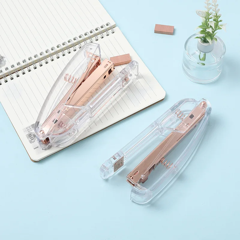 Rose gold stapler Office student fashion transparent stapler labor saving light luxury office supplies