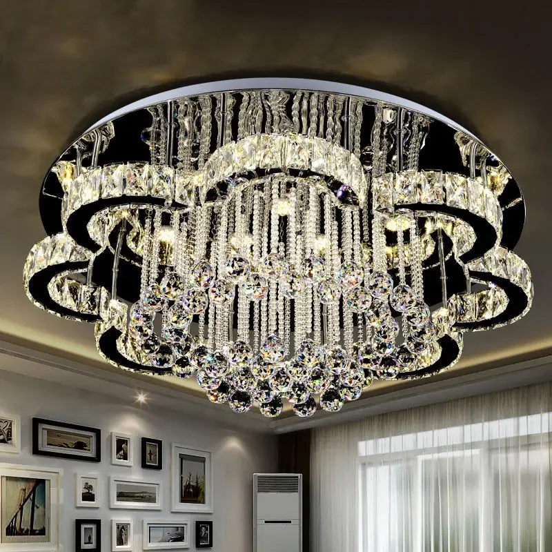 Silver Crystal Ceiling Lamp Modern Minimalist Villa Living Room Light Led Lighting Square Round Ceiling Chandelier Lustre Lamp