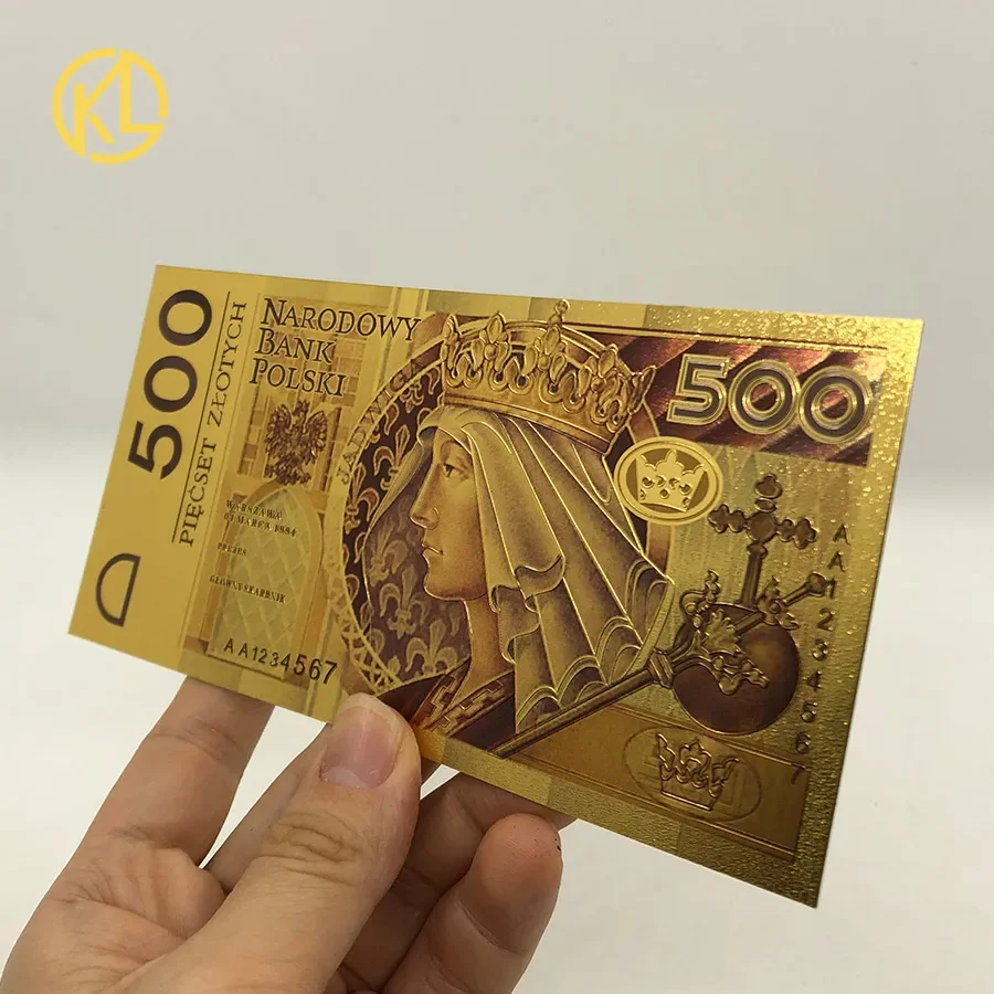 Colored Gold Foil Polish Banknote series Set 50 100 200 500 PLN for Partriotism Poland Crafts Collection