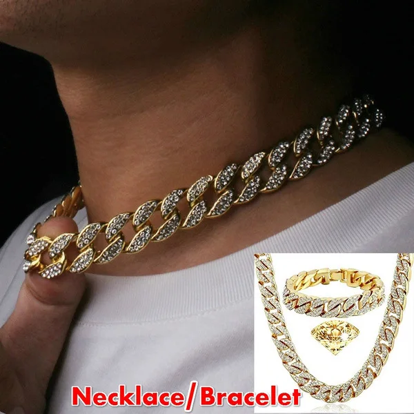 1Pcs Hot Selling Multi Specification and Multi-color Hip-Hop Cuban Necklace Jewelry Set Necklace Men's Clothing Accessories