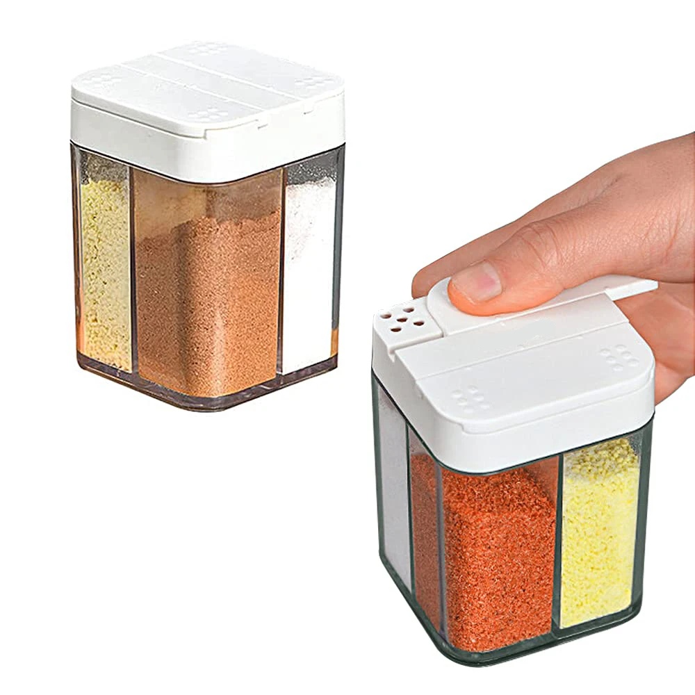 2PCS Condiment Jar Four in One Adjustable Holes Spice Dispenser Sliding Seasoning Box Salt Pepper Storage Container Kitchen Tool