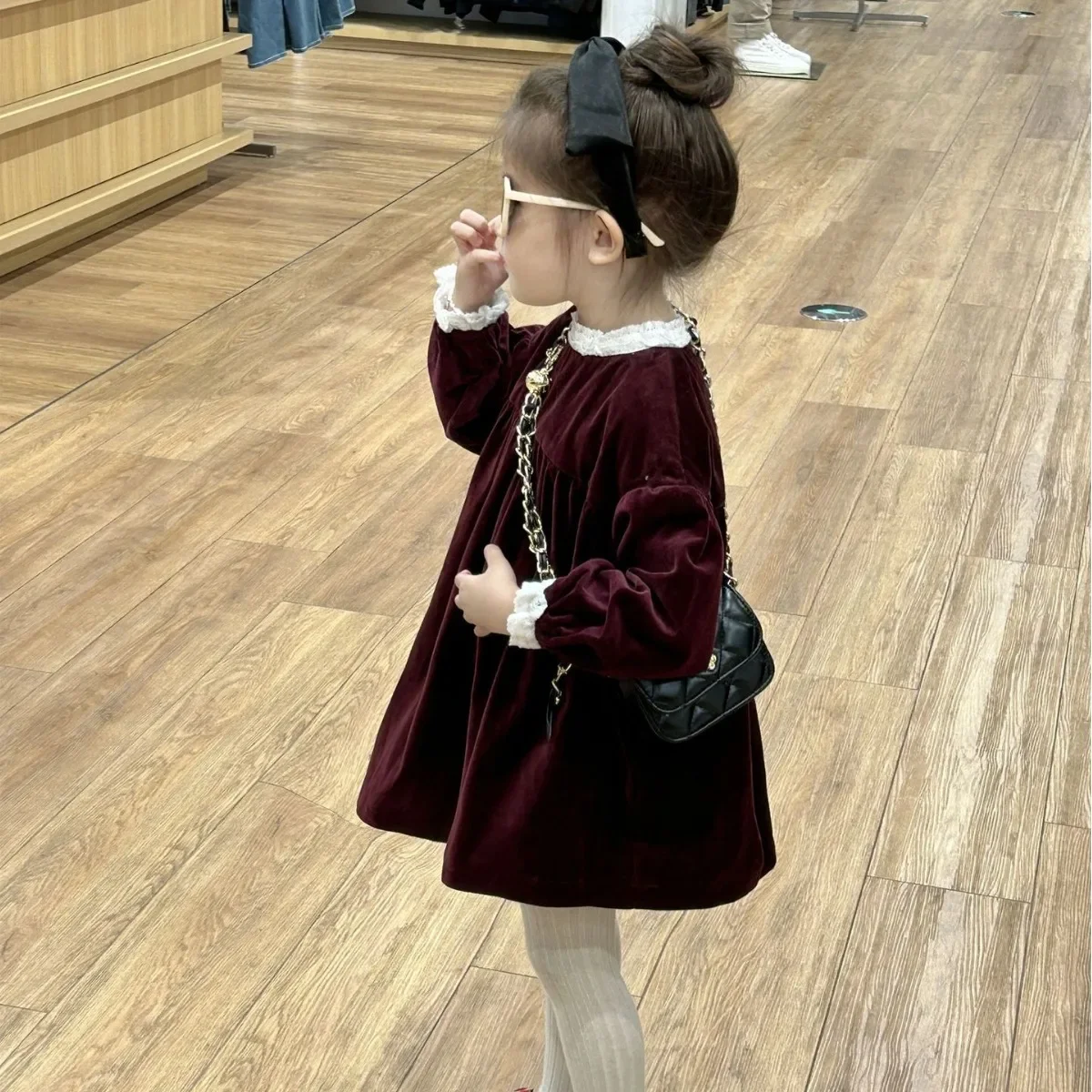 Girls Wine Red Velvet Autumn Winter Princess for Girls Warm Long Sleeve Clothes Baby Kids Clothes Girls Dress