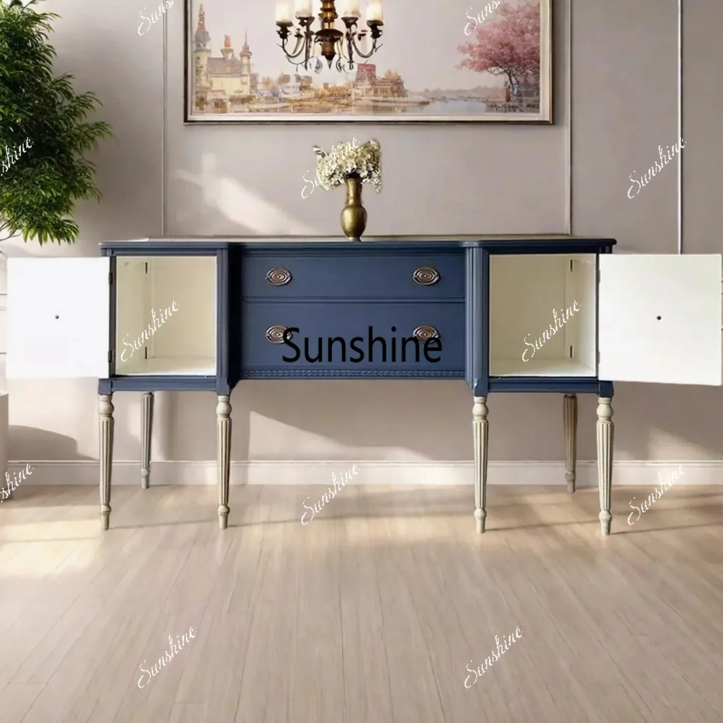 Retro solid wood dining side cabinet French light luxury locker living room decorative cabinetTJ