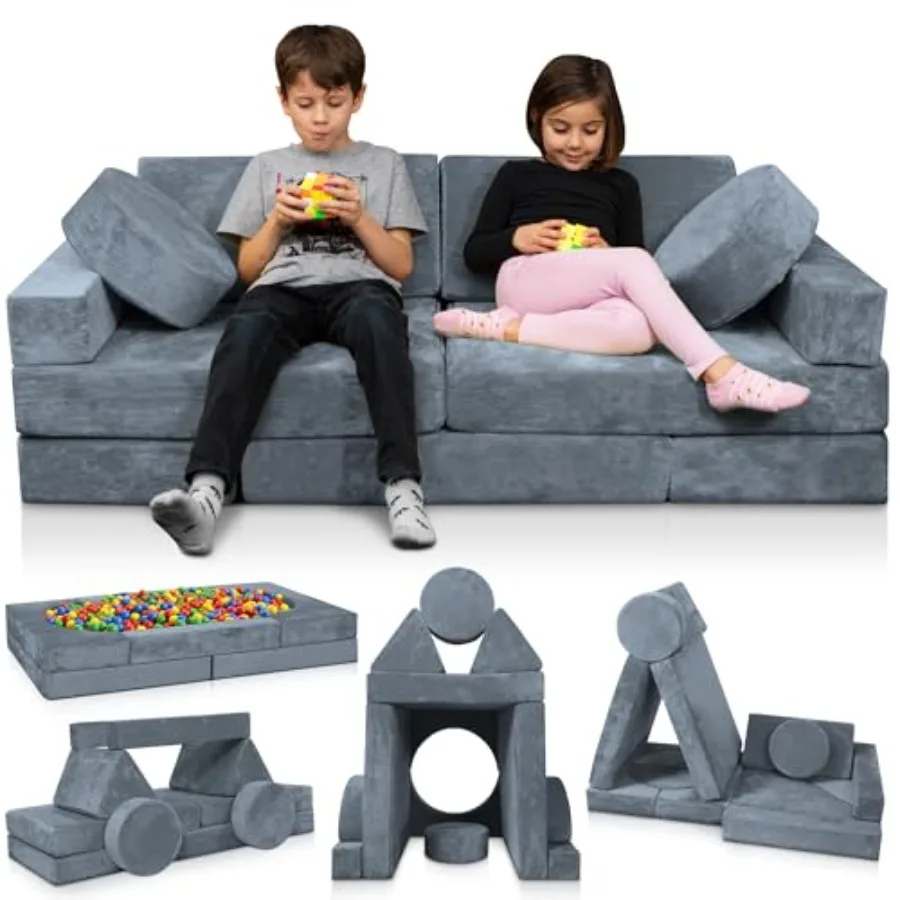 

LX15 14pcs Modular Play Couch Child Sectional Sofa Fortplay Bedroom and Playroom Furniture for Toddlers Convertible Foam and Fl