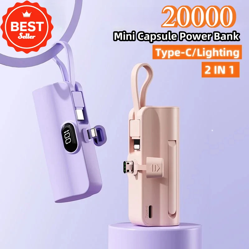 Mini Power Bank Tragbares Ladegerät Kapsel Powerbank Externer Ersatzakku 2-in-1 Typ-C-Stecker für iPhone Samsung HUAWEI Xiaomi