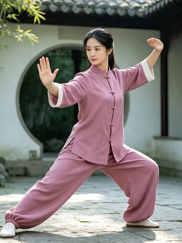 Fashionable Chinese Style Tai Chi Suit High End Eight Piece Golden Morning Zen Practice Two Piece Set for Women Autumn New Ar...