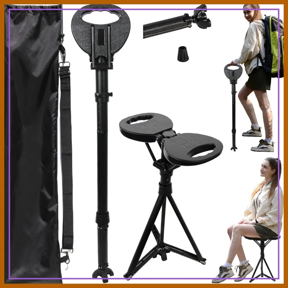 

Adjustable Cane with Seat, Lightweight Folding Walking Stick Chair for Seniors, Portable with Carry Bag
