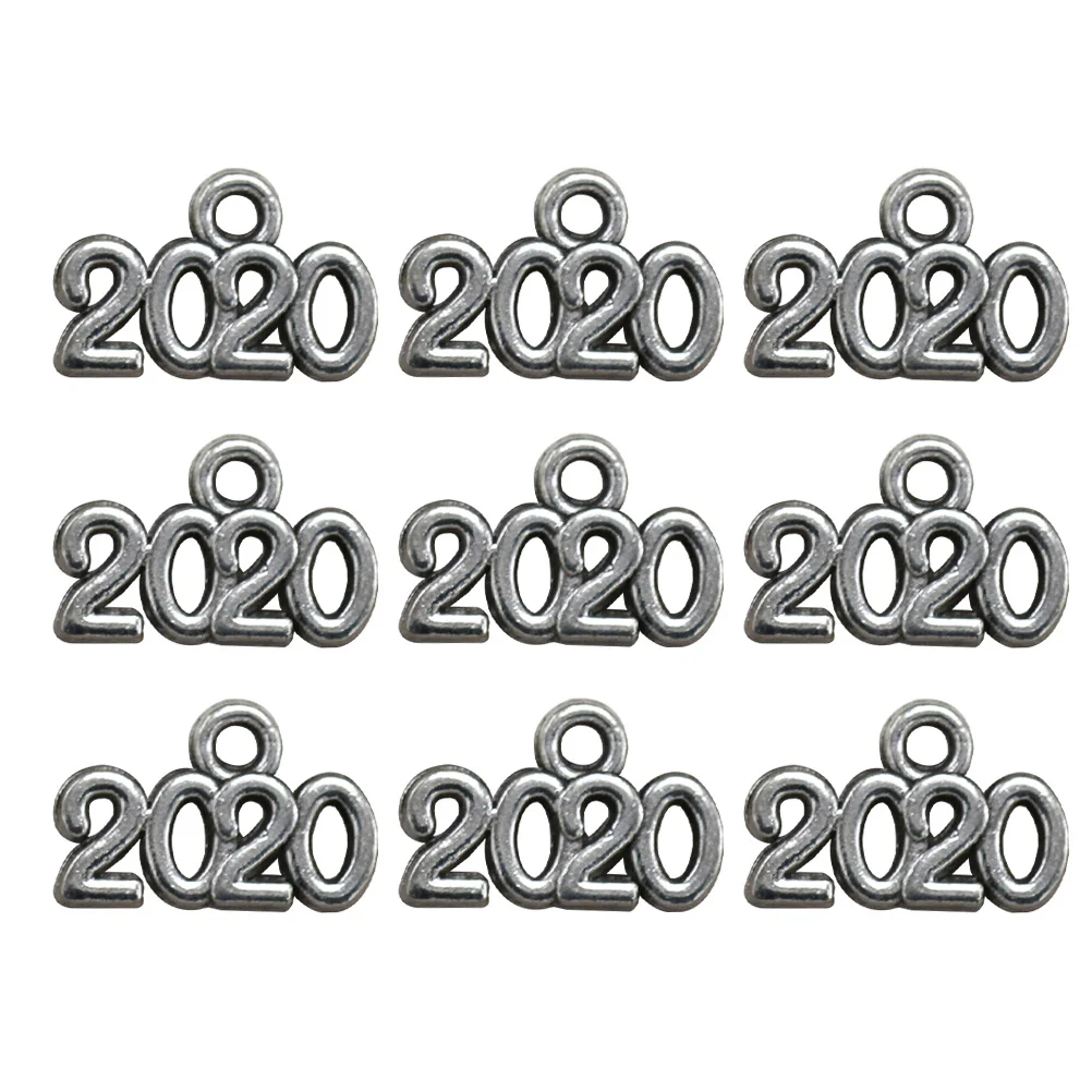 

50Pcs Silver Tone 2020 Pendant Charms Set Alloy DIY Jewelry Components for Dangle Earrings Scrapbooking Costume Decoration