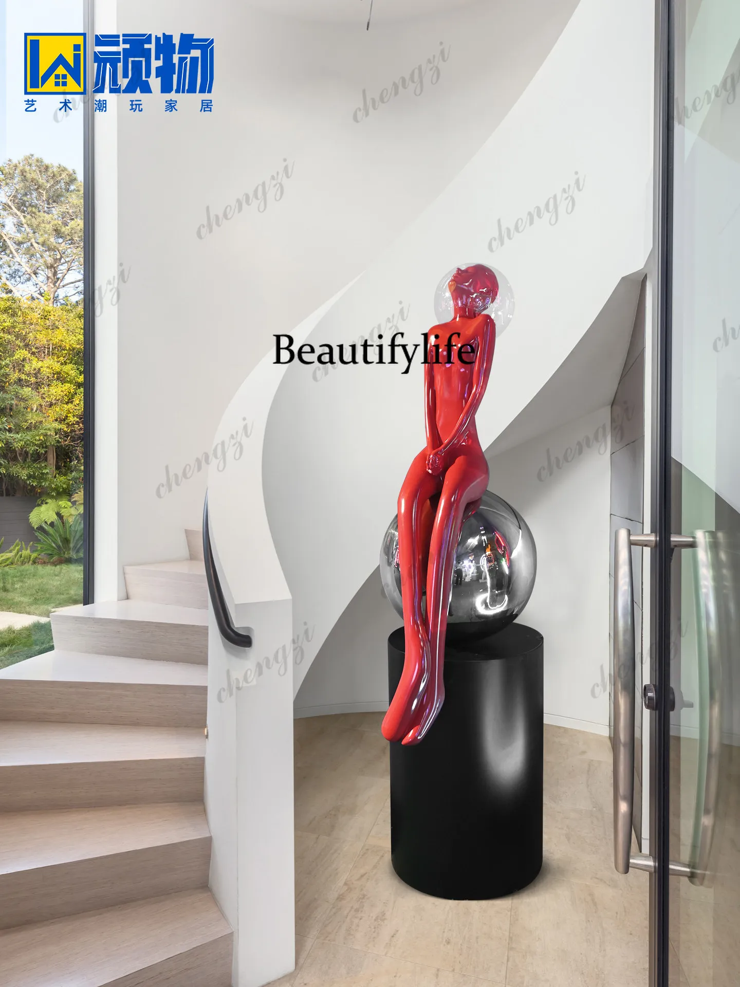 Glazed Girl Art Installation, Interstellar Mecha Science Fiction Technology Sculpture Beautiful Girl Large