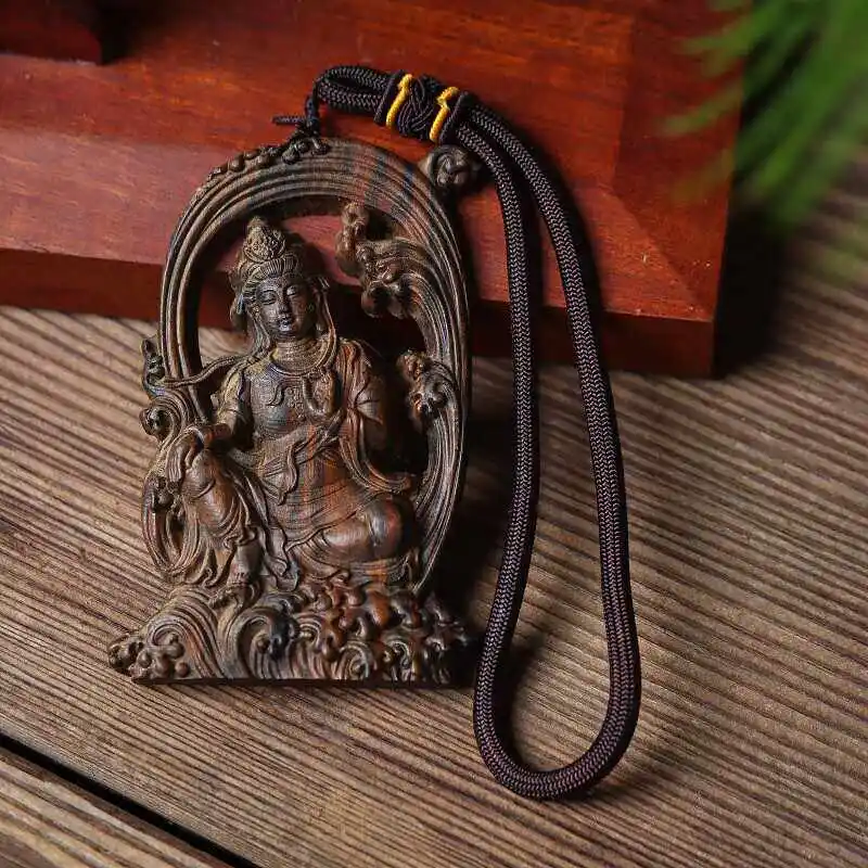 Cz agarwood hollow water moon guanyin agarwood carved guanyin bodhisattva buddha amulet