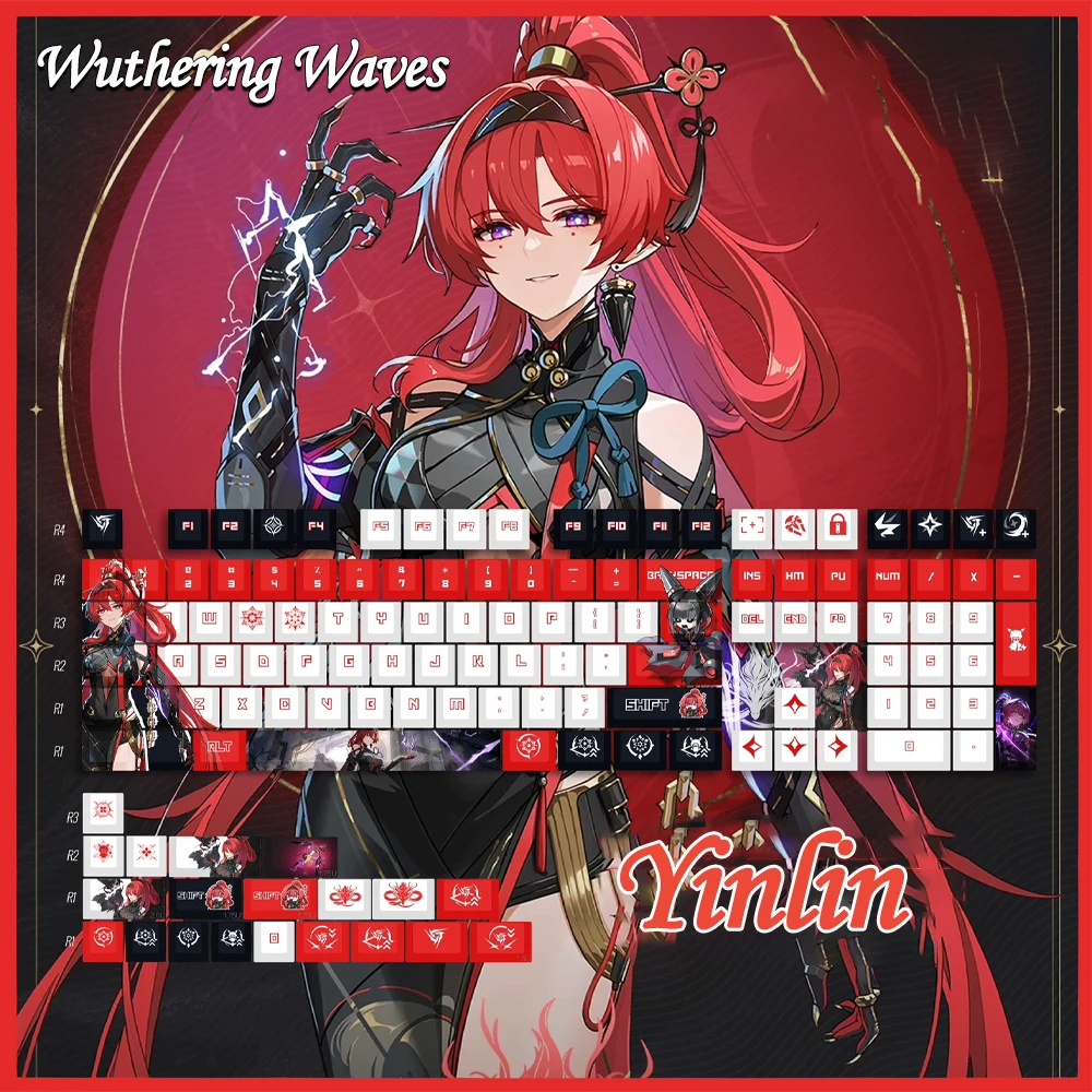 Wuthering Waves Keycaps Thermal Sublimation Secondary Game Yinlin Changli Cherry PBT Key Caps For MX Swtches Mechanical Keyboard