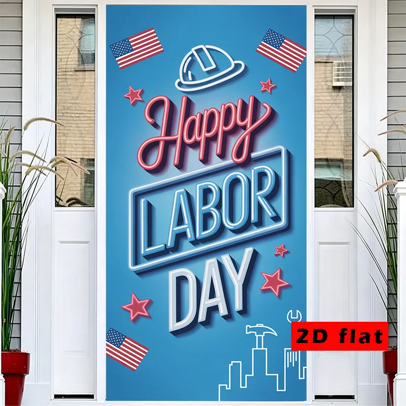 2D flat pattern banner, 1 piece, workers holding tools to celebrate Labor Day in the United States.