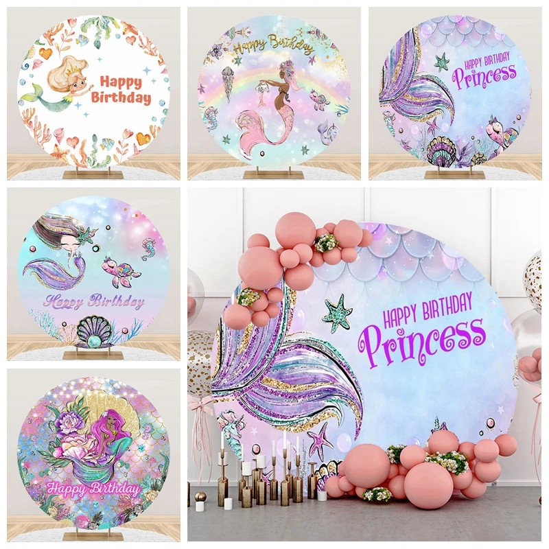 Princess Birthday Party Photography Backdrop Undersea Little Mermaid Background for Girls Baby Shower Newborn Party Photo Studio