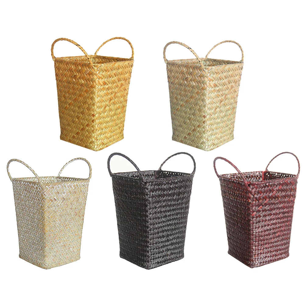 

Rattan Braided Basket Large Capacity Storage Bins Woven Double Eared Flower Toy Seagrass Straw Simulated Laundry Bedroom