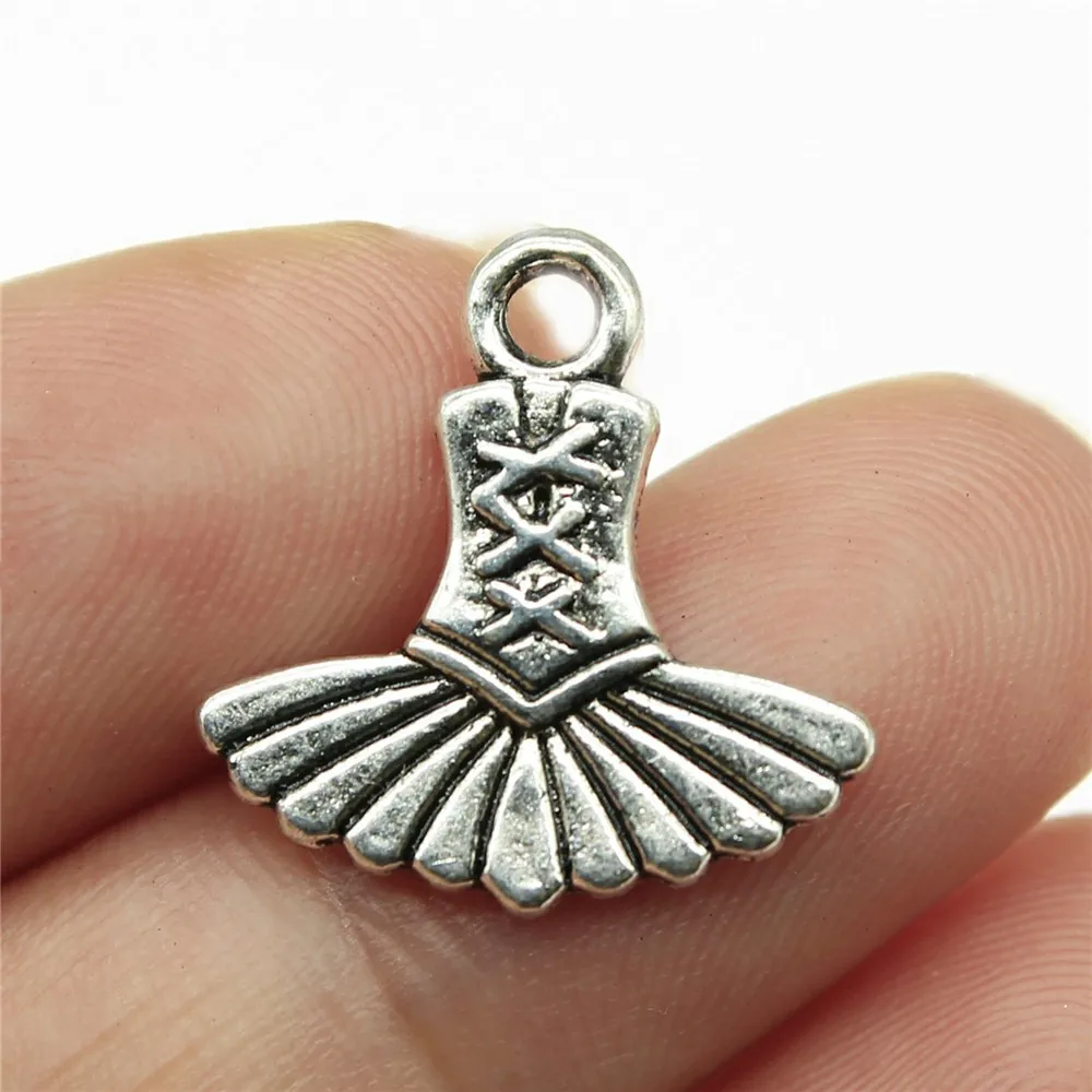 15Pcs/Lot Charms Ballet Dress Tutu Ballerina 17x17mm Tibetan Silver Color Pendants Antique Jewelry Making DIY Handmade Craft