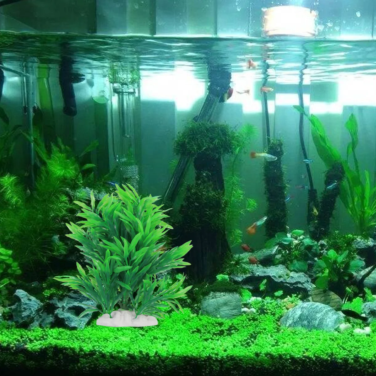

Green Plastic Aquarium Plants 20*14Cm Long Leaf Landscape Decor For Fish Tank Freshwater Saltwater Simulation Aquatic