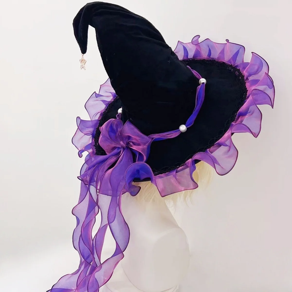 

2025 Large WITCH HAT for Women Black Gothic Style Floppy Mesh Bow Fascinator Hat Halloween Masquerade Cosplay Derby Hat Headwear