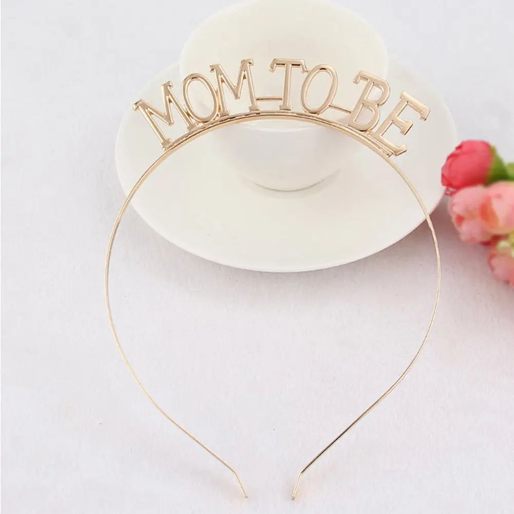 

2Pcs Alloy Headband Mom to Be Wedding Hair Hoop Party Costume Supplies Gold Color Lightweight Comfortable Size Fits Most Adults
