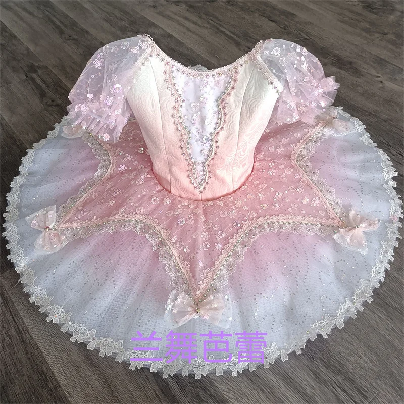 Professional Kids Girls Child Competition Performance Wear Glitters Fairy Dance Dress Gradiant Pink Purple Ballet Tutu Costumes