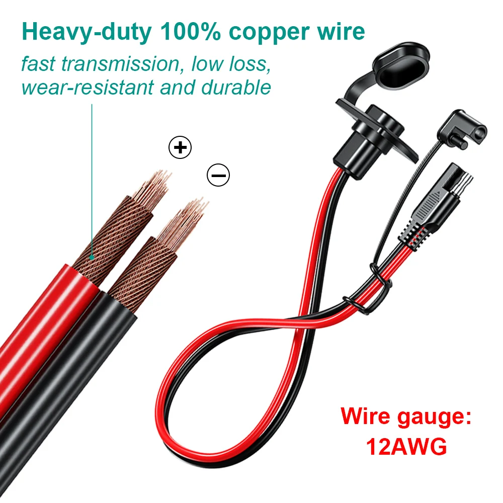 12AWG SAE Quick Connector Harness 30CM Extension Cord Sidewall Port Waterproof For Solar Panel Generator Battery Charger