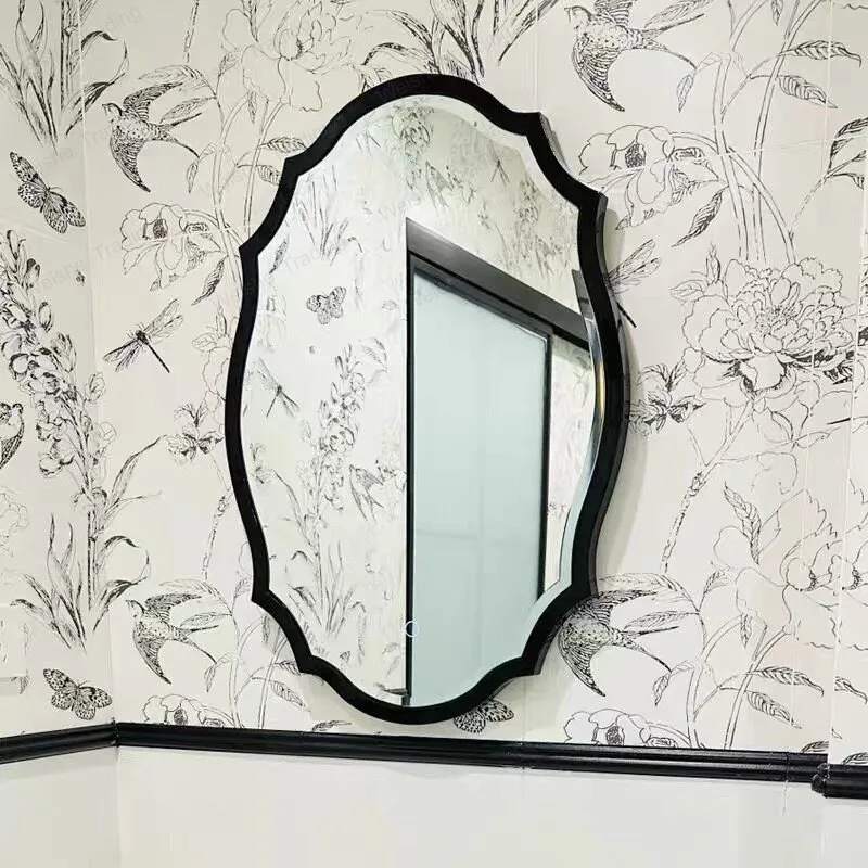 

French retro bathroom mirror American medieval smart bathroom comb Wall-mounted mirror Special-shaped oval makeup