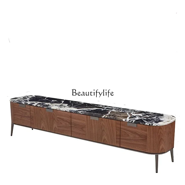

ls 42Italian minimalist natural luxury stone coffee table combination TV cabinet modern light luxury edge cabinet